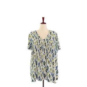 Rose & Olive Blue and Green Patterned Blouse
